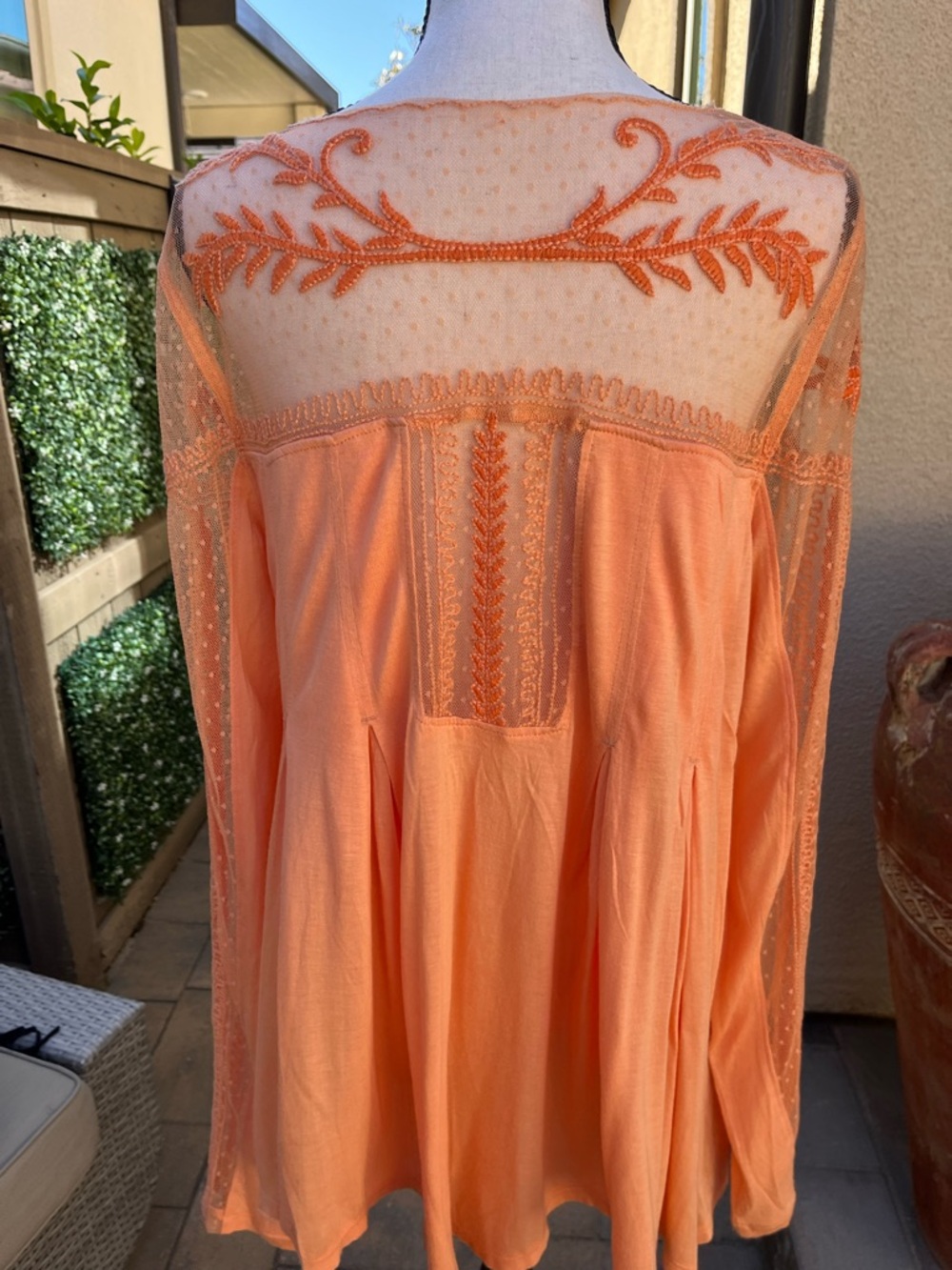 Retro Free People Peach Embroidered Boho Tunic Top 100% ryon - Picture 2 of 15